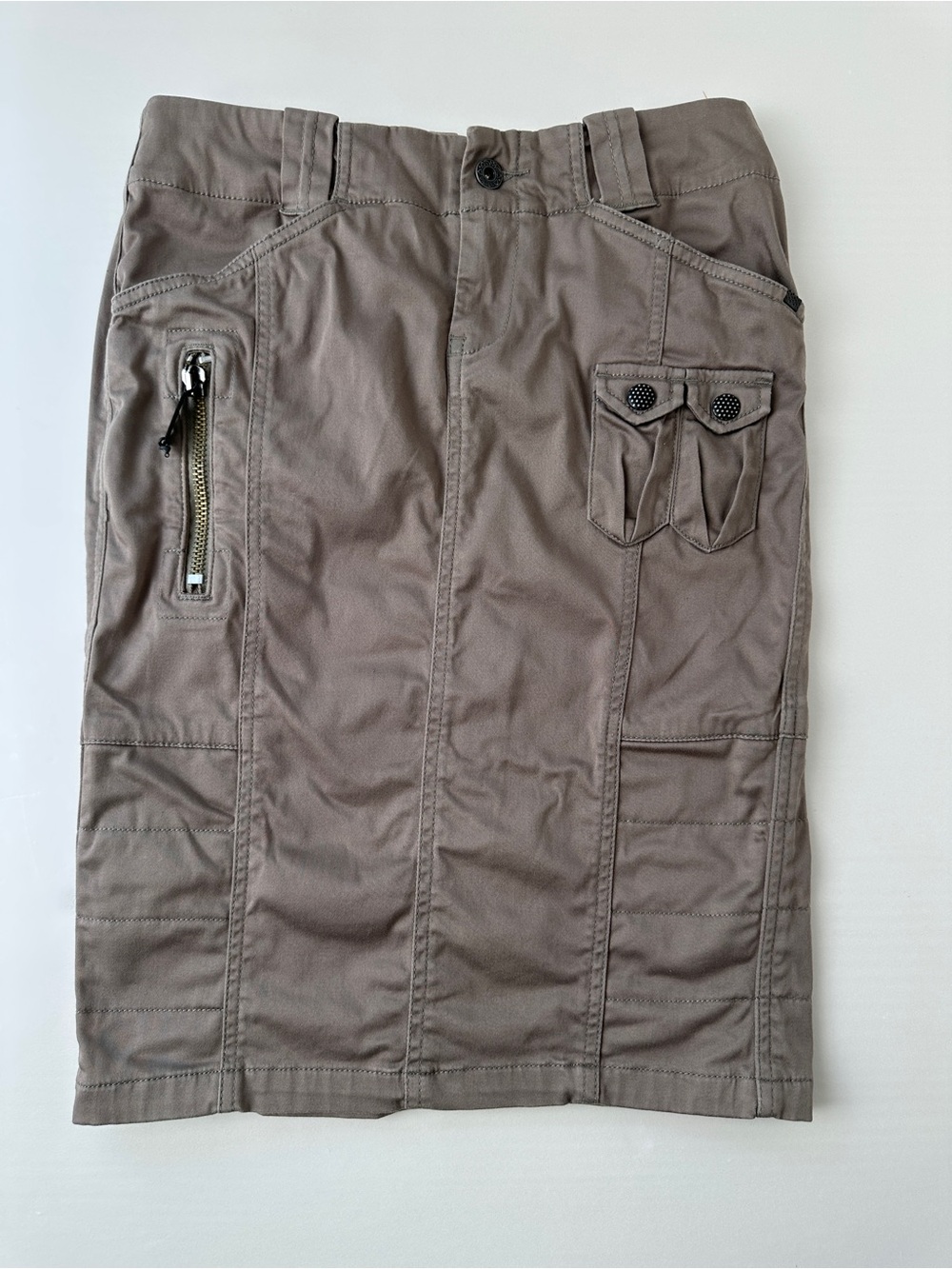 Vintage Y2K Diesel Utility Cargo Pencil Skirt Taupe Grey Zipper Pocket Size 26